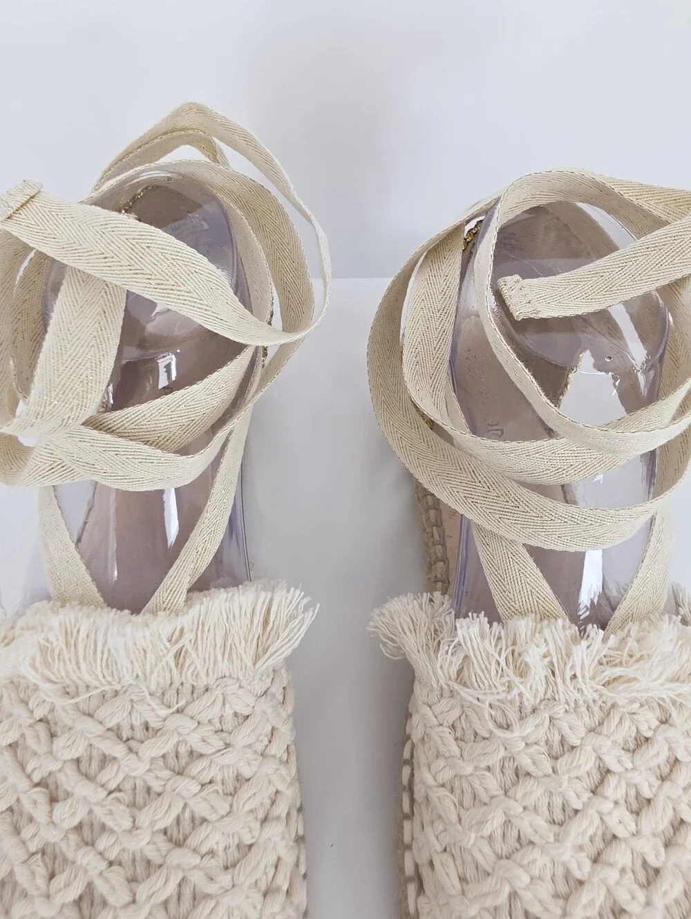 Free People Vida Espadrilles Womens 8 Ivory Gold Crochet Lace Up Boho Flats